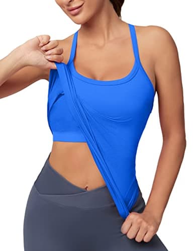 MathCat Workout Tank Tops for Women with Built in Bra, Sleeveless Gym Tops Seamless Racerback Athletic Yoga Shirts - Image 1