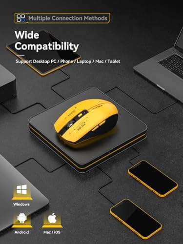 RAPIQUE Bluetooth Wireless Mouse - (BT1/BT2+USB Receiver) Tri-Device Compatibility for PC, Laptop, Computer, MacBook, Tablet (Black and Yellow) - Image 7