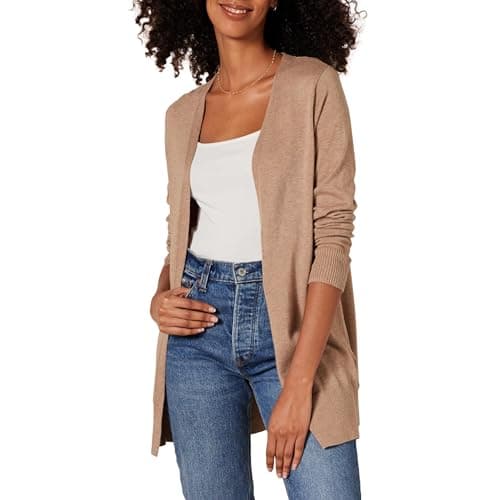 Amazon Essentials Women's Lightweight Open-Front Cardigan Sweater (Available in Plus Size), Camel Heather, Small - Image 1