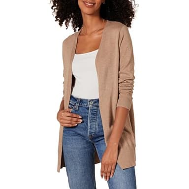 Amazon Essentials Women's Lightweight Open-Front Cardigan Sweater (Available in Plus Size), Camel Heather, Small - Image 1
