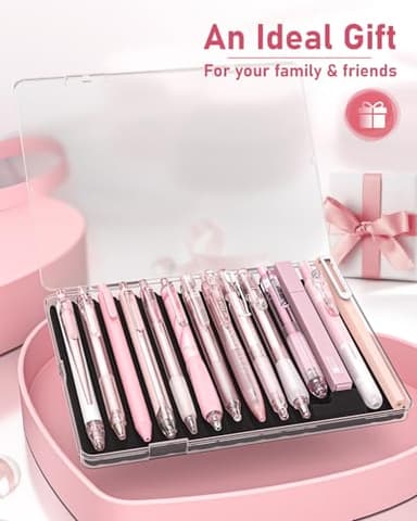 Four Candies 14Pack Pastel Gel Ink Pen Set,Cute Retractable 0.5mm Fine Point Pen,Note Taking Aesthetic Pens,12 Pack Black Ink Pens with 2Pack Highlighter, Smooth Writing Pens for School, Office (Pink) - Image 5