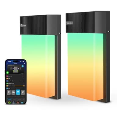 Govee Outdoor Wall Light, 1500LM Smart RGBIC Porch Lights Outdoor with 45 Scene Modes, IP65 Waterproof for Outdoor Decor, DIY Lighting Effects, Works with Alexa, Google Assistant and Matter, 2 Pack - Image 1