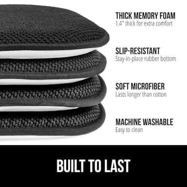 GORILLA GRIP Slip Resistant Chair Cushions, No Ties Required, Memory Foam Pads for Dining Room, Kitchen Table, Office, Rocking Chairs, Plush Seat Cover Cushion Pad, Home Decor, Set of 4 16x16, Black - Image 2