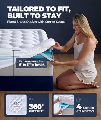 Biteany 5 Inch Mega Support Memory Foam Mattress Topper for Pressure Relief, Dual Layer 2.5" Pillow Top Mattress Topper Plus 2.5" Cooling Gel Infused Memory Foam Mattress Pad (Queen - Image 8