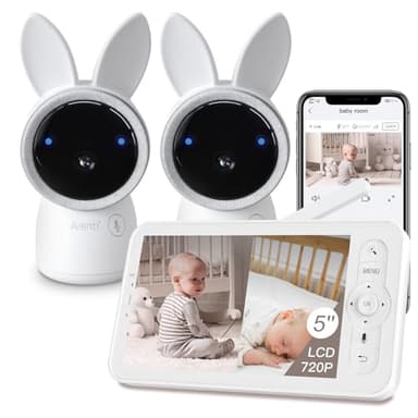 ARENTI Baby Monitor 2 Cameras, 2K Video Baby Camera with 5-Inch Upgraded Wireless Display, Super Night Vision, Lullabies, Cry & Motion Detection, Temp & Humidity Sensor, Two Way Audio - Image 1