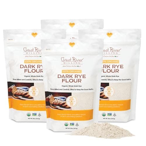 Great River Milling Organic Dark Rye Flour | Stone Ground, Unbleached, Unbromated, Non-GMO, Kosher | High Fiber & Protein, Medium Gluten | Flour for Rye Bread, Sourdough, & More | 1.25 Lb (Pack of 4) - Image 1