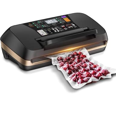 MZROT 95kpa Vacuum Sealer Machine, Commercial Full Automatic Food Sealer, Food Vacuum Sealing Machine with Cutter, 10 Pre-cut Bags & Bag Rolls and Accessory Hose, Fully Starter Kits - Black Gold - Image 1