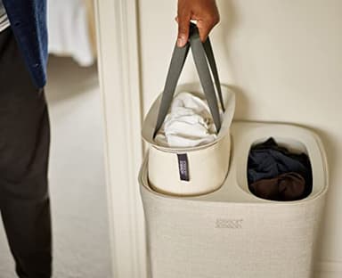 Joseph Joseph Tota 60 liter/15.8 gallon Laundry Hamper Separation Basket with lid, 2 Removable Washing Bags with Handles- Ecru - Image 2
