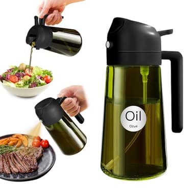 YARRAMATE 16oz/470ml Light-Blocking Dark Oil Sprayer for Cooking, 2 in 1 Olive Oil Dispenser Bottle for Kitchen, Premium Dark Green Glass Oil Bottle, Food-Grade Oil Mister for Air Fryer, BBQ (Black) - Image 1