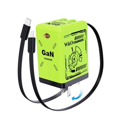 W&O 2-in-1 gan Compatible with Fast Charger,GaN Charger Fast Charging,45W Retractable Phone Charger Wall Plug with Lightening and Type-C Cables,for iPhone16/15 Series, Galaxy S25/24,Android and More - Image 1