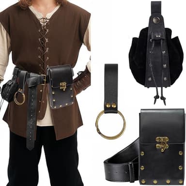Cellphone Holder Retro Belt Pouch Waist Bag Fanny Pack Steampunk Medieval Renaissance Purse Halloween Costume Accessory (2Pouch-Black) - Image 8