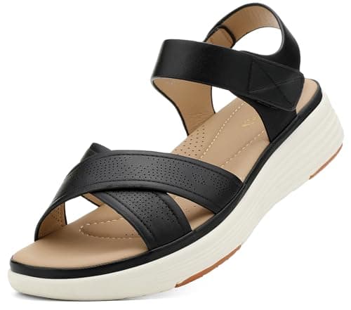 UBFEN Womens Platform Sandals Comfortable Lightweight Walking Ankle Strap Casual Low Wedge Sandals Aa Black Women US 7.5 - Image 1