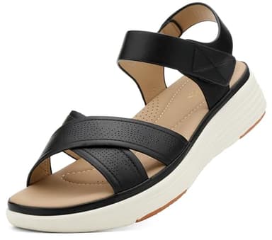 UBFEN Womens Platform Sandals Comfortable Lightweight Walking Ankle Strap Casual Low Wedge Sandals Aa Black Women US 7.5 - Image 1