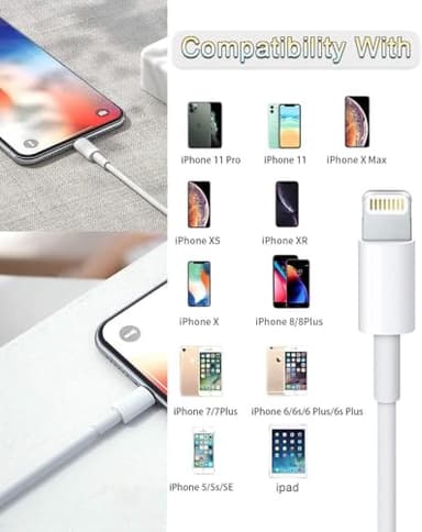 Susnwere 4 Pack [Apple MFi Certified] Apple Charging Cables 6ft, iPhone Chargers, Lightning Fast iPhone Charging Cord for iPhone 12/11/11Pro/11Max/ X/XS/XR/XS Max/8/7, ipad(White) - Image 5