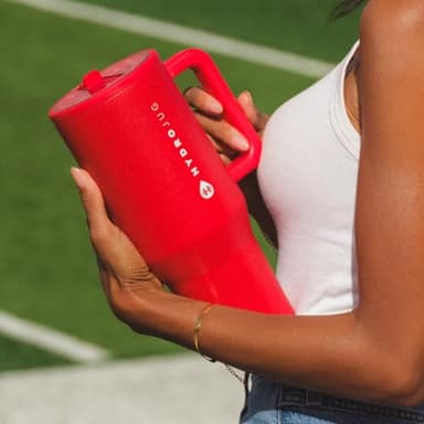 HydroJug Traveler - 40 oz Water Bottle with Handle & Flip Straw - Fits in Cup Holder, Leak Resistant Tumbler-Reusable Insulated Stainless Steel & Rubber Base - Gifts for Women & Men, Alumni Red - Image 5