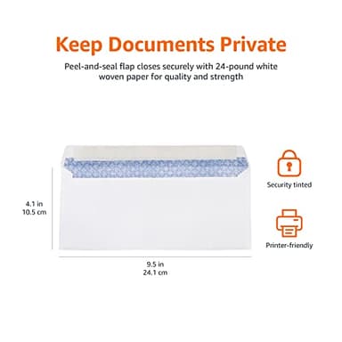 Amazon Basics 10 Security-Tinted Self-Seal Business Letter Envelopes, Peel & Seal Adhesive Closure, White, 500-Pack - Image 6