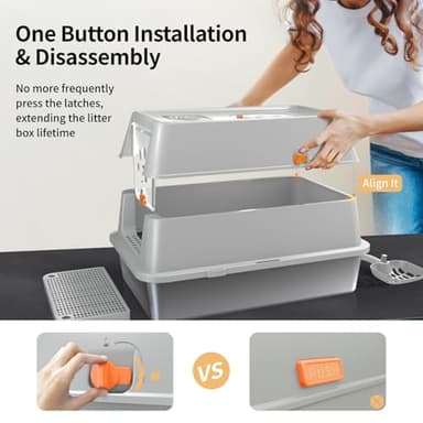 Eosarcu Stainless Steel Cat Litter Box with Lid, XL Large Enclosed High Sided Litter Box with Removable Lid, Carbon Filters -Odor Free, Easy Cleaning, Anti-Urine Leakage for Big Cats/Multiples-Grey - Image 3