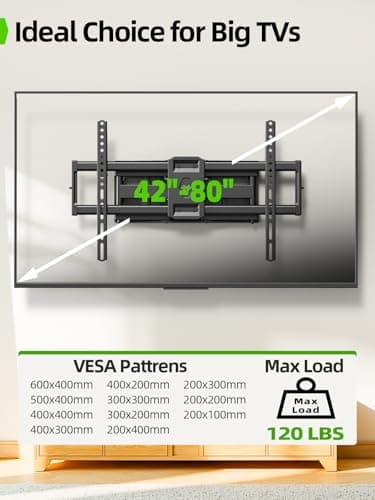 USX MOUNT Full Motion TV Mount for 42-80 Inch Flat Screen TVs up to 120 lbs, Swivel TV Wall Mount Bracket Dual Articulating Arms, Tool-Free Tilt Max Vesa 600x400mm, for 8-16 in Wood Studs - Image 3