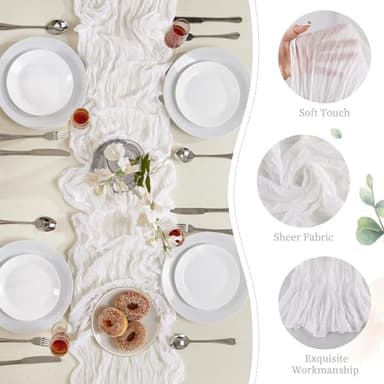 6 Pack White Cheesecloth Table Runner 10FT Long Boho Gauze Table Runner Rustic Sheer Runner for Wedding Bridal Baby Shower Birthday Party Table Decor Thanksgiving Christmas Decorations - Image 5