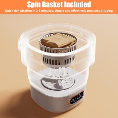 Portable Washing Machine，16L Foldable Mini Washer Machine with Spin Basket Laundry，Collapsible Small Underwear Washer Machine with 3 Cleaning Modes for Apartment Home Hotel Camping (Khaki) - Image 7