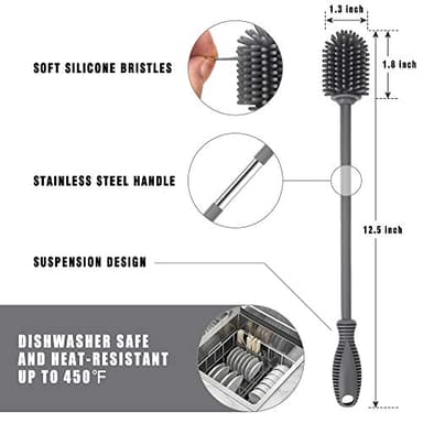 Silicone Bottle Cleaning Brush with Long Handle, 12.5" Water Bottle Cleaner for Baby Bottles, Hydro Flask, Sports Bottle, Vase, Glassware, Perfect for Smaller Diameter Bottle Openings (One Pack) - Image 4