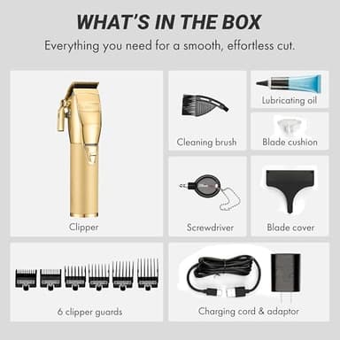 BaBylissPRO GOLDFX+ Professional Barber Cord/Cordless Hair Clippers for Men, All Metal, Lithium Battery with 3-Hour Runtime, Gold - Image 3