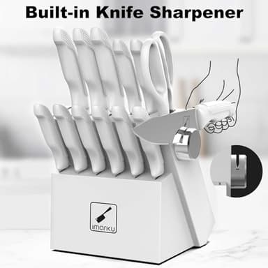 imarku Knives Set for Kitchen, Kitchen Knife Set with Block, Knife Block Set White, Home Essentials, Kitchen Essentials for First Apartment, Anti-slip handle, Dishwasher Safe - Image 3