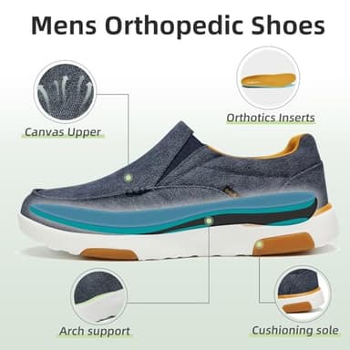 Men's Orthopedic Slip On Loafers Walking Shoes: Flat Feet Plantar Fasciitis Supportive Sneakers for Walking, Flat Outdoor Driving Comfortable Sneakers Denim Size 13 - Image 3