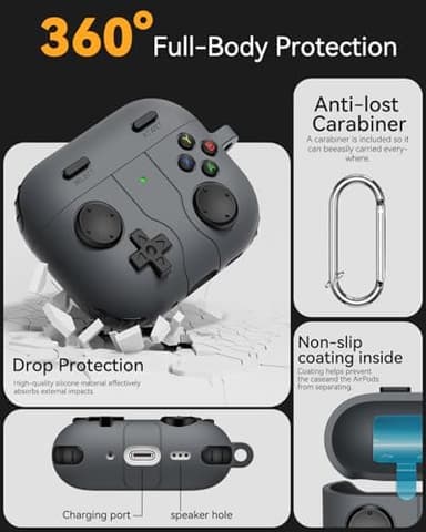 Game Case for AirPods 4 Cover,Classic Cool Funny Shock-Proof Protective Silicone Air Pod 4 Case with Cleaning Kit and Keychain Accessories for Apple Airpods 4th Generation for Men Boy-Black - Image 5