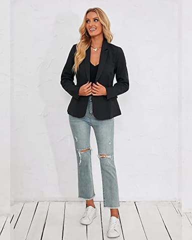 luvamia Women's Notched Lapel Neck Long Sleeves One Button Pocket Blazer Jacket Wear to Work Suit Women's Tuxedos Ladies Blazers Slim Blazer Jackets for Women New Black Size L - Image 4