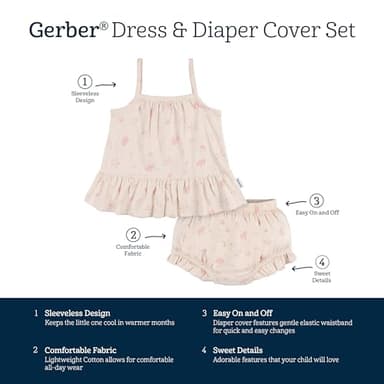 Gerber Baby Girls Sleeveless Tunic Top and Diaper Cover Set, Seashells, 18 Months - Image 5