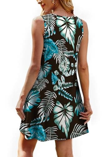 OFEEFAN Sundresses for Women 2025 Summer Swimsuit Coverup Hawaiian Loose Sleeveless Casual Sundresses Pockets Tropical Leaf S - Image 5