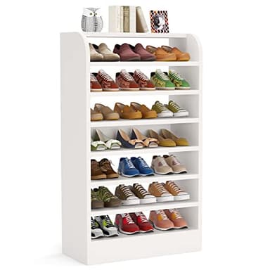 Tribesigns Shoe Rack, 8-Tier Tall Shoe Shelf, Wooden Shoe Storage Cabinet, White - Image 7