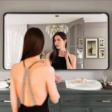 LOAAO Black Metal Framed Bathroom Mirror for Wall, Large 55X30 Inch Rounded Rectangle Mirror, Matte Black Bathroom Vanity Mirror Farmhouse, Anti-Rust, Tempered Glass, Hangs Horizontally or Vertically - Image 2