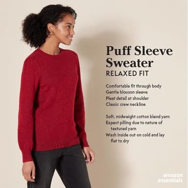 Amazon Essentials Women's Soft Touch Pleated Shoulder Crewneck Sweater, Black, Small - Image 2