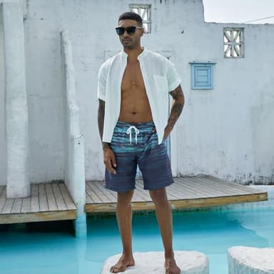 UNICOMIDEA Men's Swim Trunks with Compression Liner 9 Inch Bathing Suits for Man Gradient Grey Blue Hawaiian Board Shorts Men Quick Dry Stretch Shorts Holiday Party Swimming Suits M - Image 5