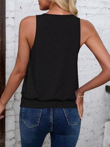 Sialois Womens Tank Tops Casual V Neck Sleeveless Spring Summer Clothes Solid Color Loose Fit Cute Y2K Outfit Basic Cami 2025 Fashion Shirts,Black,Medium Size - Image 2