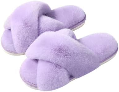 Evshine Women's Fuzzy Slippers Cross Band Memory Foam House Slippers Open Toe - Image 3