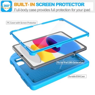 SUPLIK Kids Case for iPad A16 11-Inch 2025 (11th Gen) & iPad 10th Generation (10.9" 2022), Durable Shockproof Stand Cover with Screen Protector/Pencil Holder/Handle for Kids, Blue - Image 6