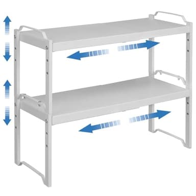 2 Pack Expandable Kitchen Cabinet Shelves Organizers, Stackable Adjustable Small Storage Shelf Rack Stand Riser for Pantry Cabinet Cupboard Kitchen Counter Organization, 22 lbs Capacity, Length:20.5" - Image 1