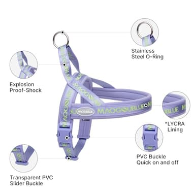 Maogoublue Escape-Proof Dog Harness with No-Choke Comfortable Lycra Fabric Vest and Quick-Release Buckle Easy Control Handle for Large Dogs, Easy for Training Walking (Purple, L) - Image 2