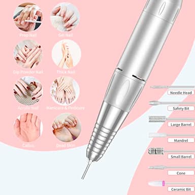 Portable Nail Drill Professional 35000 RPM, MOCOWIND Rechargeable Electric Nail File Machine E File for Acrylic Gel Polishing Removing, Cordless E-File with Bits Kit for Manicure Salon Home, Pink - Image 2