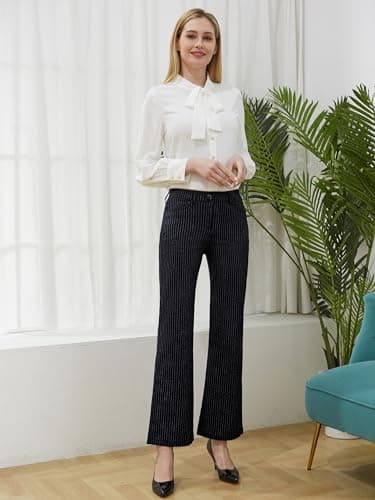 Tapata Women's 28"/30"/32"/34" Stretchy Bootcut Dress Pants with Pockets Tall, Petite, Regular for Office Work Business 32'', Black, Pinstripe, L - Image 7