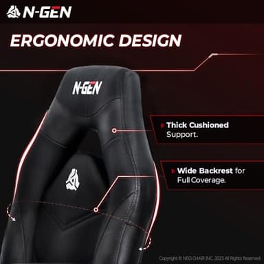 N-GEN Video Gaming Chair Ergonomic Computer Desk Office Chair with Lumbar Support Adjustable Height Swivel Wheels Flip-Up Arms PU Leather Home and Office (Black) - Image 4