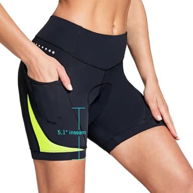 baleaf 4D Padded Bike Shorts Women Cycling Underwear Gel Padding Pockets Fluorescent Green M - Image 2