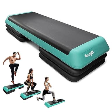 Yes4All Adjustable Workout Aerobic Exercise Step Platform Health Club Size with 4 Adjustable Risers Included and Extra Risers Options - Green Black - Image 1