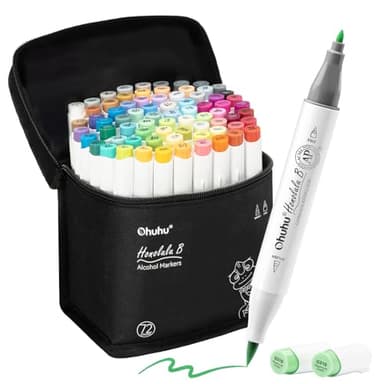 Ohuhu Alcohol Markers Brush Tip - Double Tipped Art Marker Set for Artist Adults Coloring Illustration- 72 Colors- Alcohol-based Refillable Ink - Fine & Brush Dual Tips - Honolulu B of Ohuhu Markers - Image 1