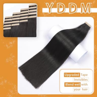 YDDM 20pcs Tape in Extensions Human Hair, 16 Inch Natural Black 100% Remy Human Hair Straight Invisible Seamless Tape in Hair Extensions for Women (1B#, 16 Inch) - Image 2