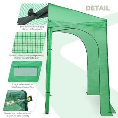 EAGLE PEAK Instant Pop-up Greenhouse, Indoor Outdoor Plant Gardening Green House, Roll-Up Zipper Doors and Side Windows, Lean-to 10x5 ft, PE Cover, Green/Clear - Image 5
