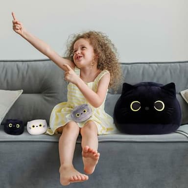 WeBingo 4PCs Black Cat Plush Toy 16'' Black Cat Pillow with 3 Babies, 3D Black Cat Plushies Pillow Baby Cute Plush Toys Shape Cat Design Sofa Fat Pillow Gifts for Boys Girls - Image 6